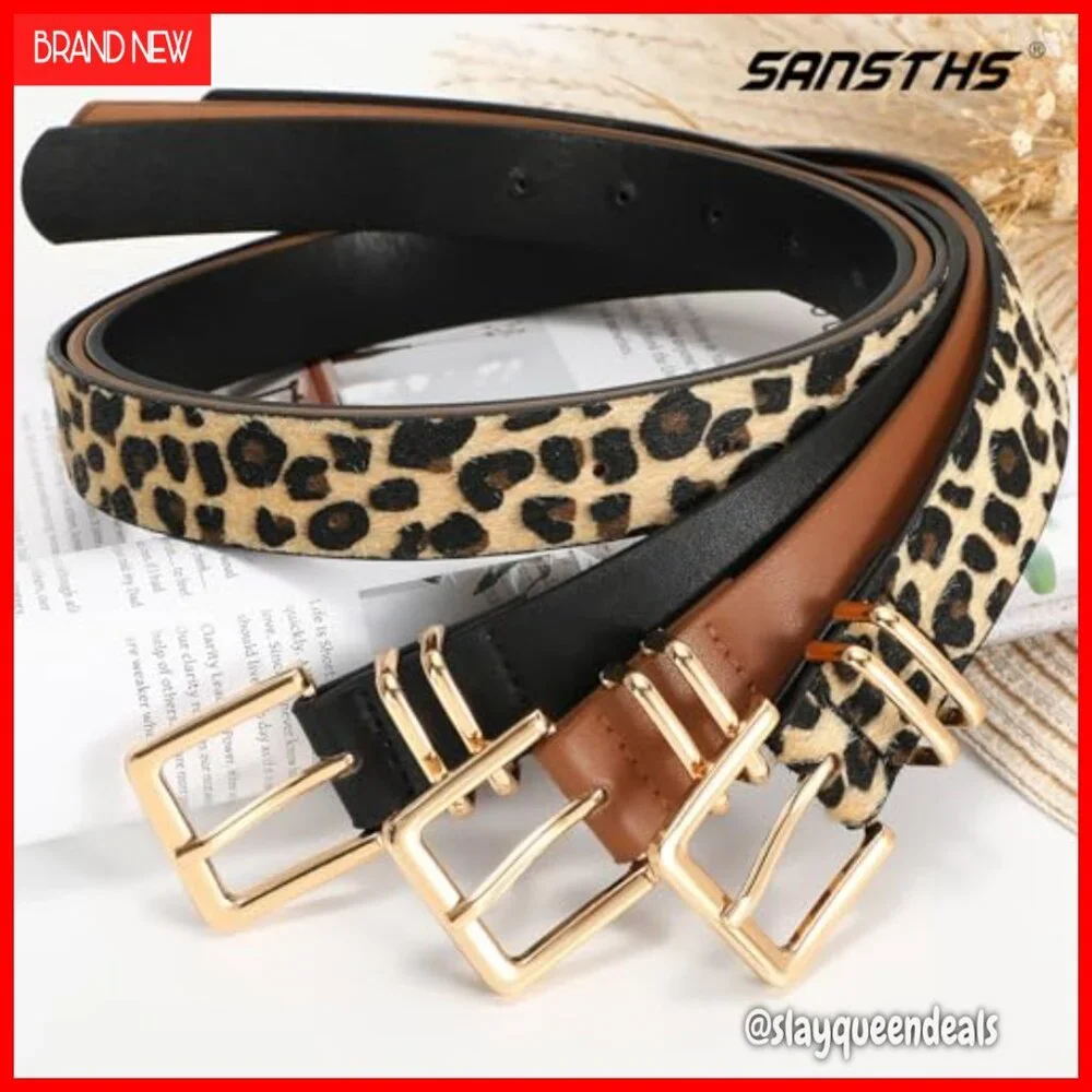3 Pack Women's Faux Leather Belts Gold Square Buckle 1.1 Inch Wide Sizes 25-57 - Picture 5 of 7